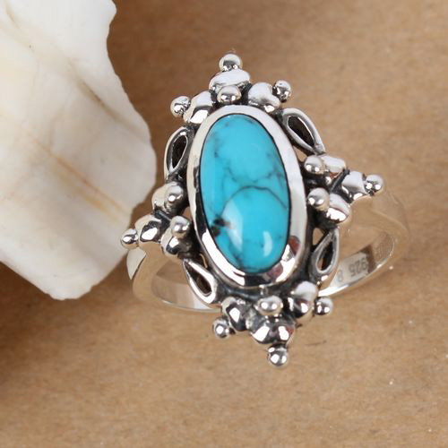 Handmade Vintage Style Natural Turquoise 925 Silver Ring For Women